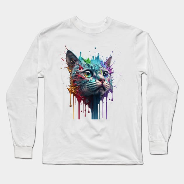 Cat Splash Art: Playful Fantasy Portrait #4 Long Sleeve T-Shirt by AntielARt